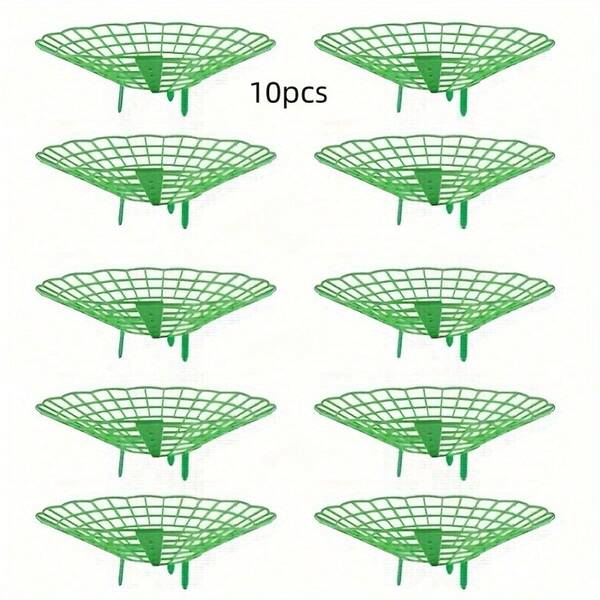 10pcs Green Strawberry Growing Rack With 3 Sturdy Legs - Mildew And Corrosion-Resistant PVC Plant Support Cage, Durable Plastic Aid For Gardens, Terraces, Balconies - Easy To Assemble, No Electricity Required, Garden Organization | Scalloped Arrangement | Corrosion-Resistant Material