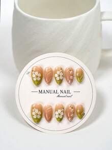 JUTI 10 件 Y2K 按压式指甲 | 3D 白色花朵和仿珍珠细节 | 适合日常和派对的优雅假指甲 | 适合日常、派对的优雅假指甲 | 女士和女孩的礼物，美甲配件美甲用品指甲 - 彩色 - 查看 2