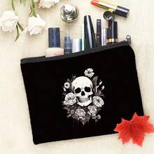 Gothic Skull & Floral Pattern Cosmetic Bag - Perfect Gift For Unique Women, Sisters, Girls And Nieces - Makeup And Travel Organizer Pouch - Ideal For Christmas, Thanksgiving, Halloween, Birthday