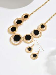 Conjunto de 3 peças de colar geométrico de metal elegante e elegante + brincos, conjunto de joias para mulheres, colar com pingente circular vazado boêmio vintage, adequado para uso diário, viagens, comemoração de feriados, melhores acessórios para presente