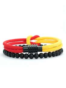 Set da 2 braccialetti da uomo alla moda, bracciale in corda con nodo, fibbia magnetica, colore giallo e rosso