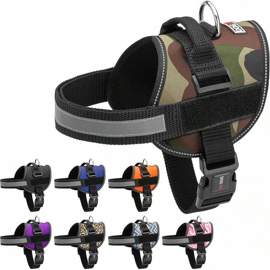 Dogline Dog Harness, Reflective No-Pull Adjustable Vest With Handle Walking, Training, Service Breathable No - Choke Harness Small, Medium Or Large Dogs Room Patches Girth 15 To 18 In RedChristmas BXJX - 綠色迷彩 - 查看 1