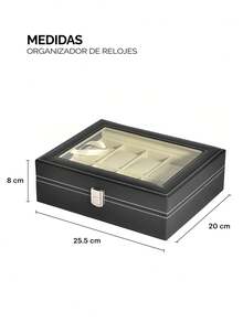 Organizador de relojes diez compartimentos tapa transparente visión amplia exhibidor de relojes premium almacenamiento elegante protección reloj fácil acceso diseño moderno - Negro - Ver 7