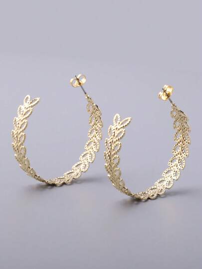 أقراط ورقة C-شكل مطلية بالذهب زوج واحد، مجوهرات بسيطة وجذابة أوروبية واميركية