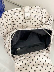 Mochila de Grande Capacidade Minimalista para Casais com Estampa de Bolinhas, Alça de Ombro Ajustável, Adequada para Estudantes, Viagem, Negócios, Lazer e Compras