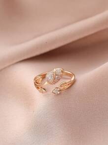 Tkool 1 pieza Anillo de flor romántica con circonita rosa, anillo abierto de gema floral microincrustada, accesorio para mujer