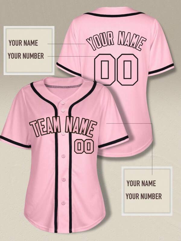 Maglietta da baseball personalizzata per donna in tinta unita, stampata su entrambi i lati, maglia da baseball rosa con divisa, nome squadra e numero personalizzati, regalo di maglia da baseball per mamma, 100% poliestere ad asciugatura rapida e traspirante, ideale per sport all'aperto
