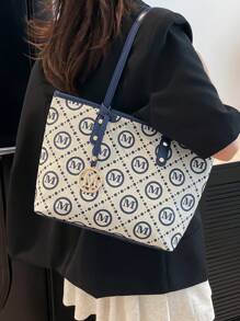 Bolso de tela grande con estampado de letras, estilo simple, para cruzar fronteras entre la UE y EE. UU. Nuevo bolso de hombro de patrón de rombos para mujeres ir al trabajo