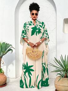 BIUBIU Women's Plus Size Spring/Summer Sunshine/Plant Element Printed Shoulder Length Loose Arabic Front Mid Slit Long Skirt, Is An Important Fashion Item For Spring Vacation