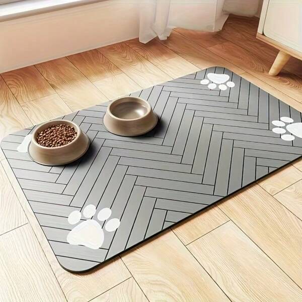 100% Rubber Non-Slip Pet Food Mat - Waterproof Anti-Scratch Feeding Tray - Keep Floor Clean For Dogs/Cats S/M Size