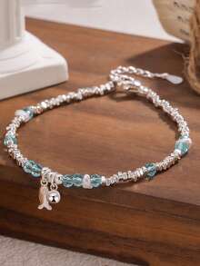 1pc Dainty Blue Whale Design Ladies Bracelet With Silver Charms, Personal Style Accessories - Silver - View 7
