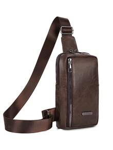 Men's Sling Bag, New Valentine's Day Design, Waterproof Material, Lightweight And Comfortable, Spacious Interior, Suitable For Campus, Outdoor, Street And Other Occasions, Retro Style - Brown - View 3