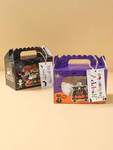 4pcs Halloween Candy Box With Window, Halloween Decorations Cookie Box Gift Box, Trick Or Treat Party Favors Box, Halloween Party Gift Wrapping Supplies Packing Box For Cupcakes, Donuts, Candy, Pies, Halloween Party Supplies,Purple Orange Black And Pink Style - Multicolor - View 5