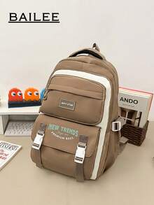 BAILEE Mochila con cremallera de color sólido, de gran capacidad, multicapa, elegante y deportiva, para deportes casuales, salidas diarias e ideal para regalos. - Multicolor - Ver 14