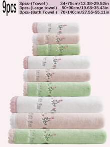 9/3/2/1 pieza Toalla de baño de felpa coral bordada con rosa, elemento floral de estilo pastoril y romántico, paño de lavado o toalla de baño suave y absorbente con encaje, decoración acogedora para el baño del hogar, regalo de San Valentín