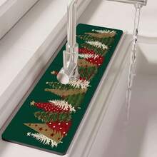 1 件圣诞水槽水龙头吸水垫，圣诞树风格排水垫，厨房、浴室水槽、台面、排水垫、硅藻土洗脸盆、可切割快干垫。 - 多色 - 查看 4