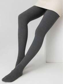 1 Pair Women's Solid Dark Gray Tight Stirrup Tights, Simple & Elegant, Versatile, Suitable For Spring & Autumn