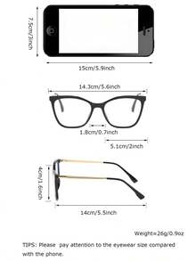 1 件女式双色多巴胺 Y2K 时尚复古猫眼金属 TR 镜框学院风工作时尚无度数眼镜配件，轻便 - 送给女朋友的首选礼物，佩戴舒适 - 彩色 - 查看 5