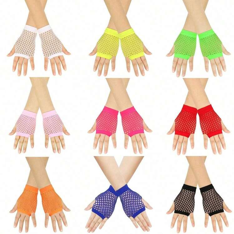 1 Pair Women's Short Mesh Gloves, Suitable For Nightclub And Punk Style Events. Available In Multiple Colors And Styles, Featuring Sexy And Stretchy Mesh Design. Ideal For Wearing At Parties, A Great Gift To Add Festive Atmosphere. These Gloves Are Also Elegant, Suitable For Girls Aged 8-16 Wearing Western-Style Outfits. - Multicolor - View 6