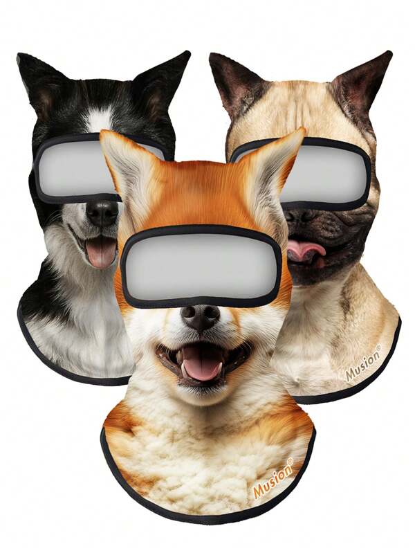 Passamontagna da sci con maschera facciale 3D a forma di cane, stampa digitale 3D, con orecchie, ideale per attività all'aperto in tutte le stagioni, anti-UV