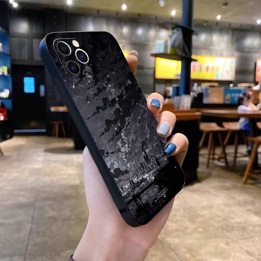 City Skyline Under Starry Night Cute Cartoon Protective Case For IPhone 16/15/14/13/12/11/X/XR/Xs/7/8/Plus/Pro/Pro Max, Scratch Resistant TPU, Ultra Thin Lightweight, Military Grade Protection, Perfect Summer Gift, With Camera Guard - Blue - View 1