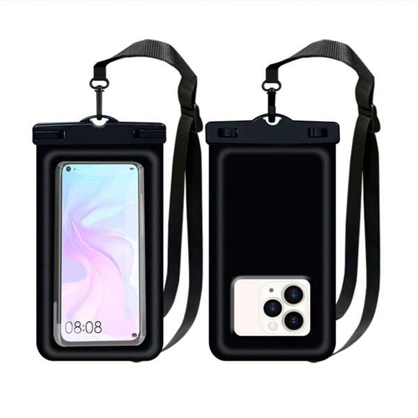 1pc Outdoor IPX8 Waterproof Phone Pouch, Black Foam Design, Touch Screen Compatible, Suitable For Swimming, Diving, Rafting, Skiing, Fits Phones Up To 6.7 Inches
