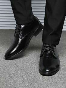 Men's Lace-Up Formal Dress Leather Shoes, Size 39-44, Daily Casual Shoes With Brand Style, Business/Office/Formal Suit Oxfords, Fashion & Versatile For Banquet, Party, Wedding, Spring/Summer/Autumn Formal/Business Formal