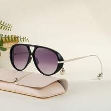 1 Stück neueste Mode Brillen, unisex retro europäischer & amerikanischer Stil Doppelsteg personalisierte randlose Schild Mode Brillen, Aviator