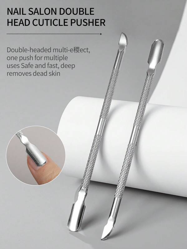 1pc Double-Ended Sliver Cuticle Pusher Stainless Steel Dead Skin Push Gel Polish Remover Nail Art Cleaner Care Tool
