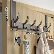 Gancho de puerta sin perforaciones, soporte de almacenamiento, organizador de baño, estante de almacenamiento trasero para puerta, accesorios de cocina, gancho para abrigos sin rastro, 6/7/8 - Negro de 4 ganchos - Ver 5