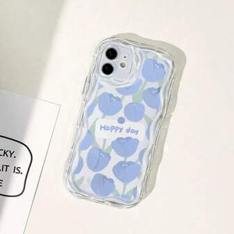 Flower 1pc Soft Floral Tulip Happy Day Frame Phone Case, Cute & Shock-Resistant Transparent Cover Compatible With Apple/ Series