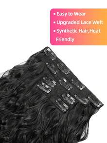4 lọn tóc nối ngắn, xoăn nhẹ, màu đen, chất liệu tổng hợp, dạng kẹp, dài 30cm, phù hợp với tóc mỏng và mềm, trông tự nhiên và mềm mại, dành cho nữ. - màu đen - Xem 4