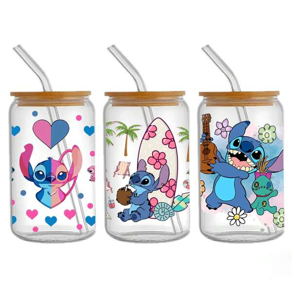 1 pieza Pegatinas de taza de agua Disney, pegatinas marca Stitch, pegatinas decorativas, decoración de habitación, útiles escolares, accesorios de escritorio, decoración de oficina, regalos para fiestas infantiles y juguetes escolares