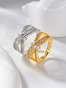 1Pc Luxury Gold Cubic Zirconia Twisted Cross Decorative Ring,Open Adjustable Women's Rings,Summer Fashion Accessories,Suitable For Daily,Wedding,Festivals,Party Wear,Elegant Jewelry Gift,Valentine's Day Gift.