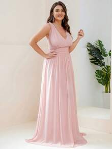 Sexy Backless High Waist Sleeveless Pink Bridesmaid Dress, Suitable For Spring Summer Wedding Guest Party Prom Vacation - Pink - View 5