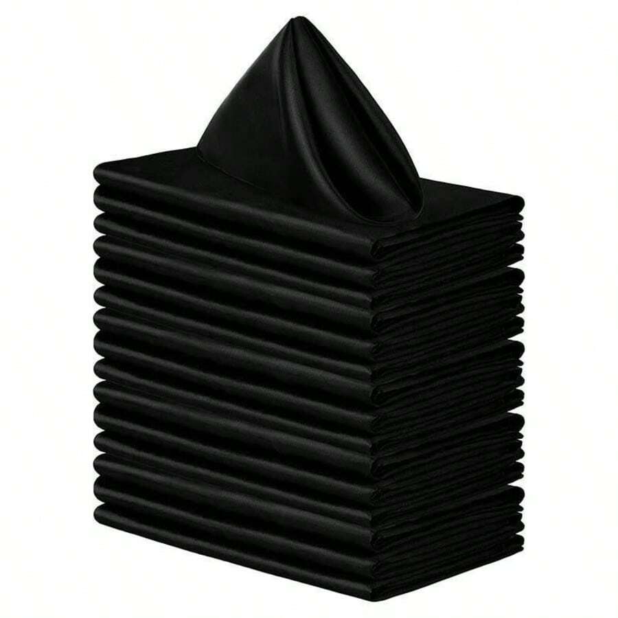 4/8/16/24pcs Napkins, Wedding Napkins Bulk, Decorative Elegant Dinner Napkins Square Table Napkins Decor, Silky Satin Cloth Napkins For Restaurant Banquet Graduation Party(43*43cm/17*17in) - Black - View 1