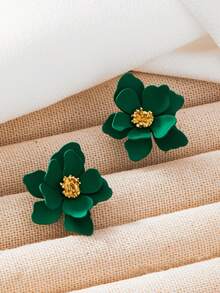 1 Pair Fashionable Floral Stud Earrings, High-End Style Earrings For Women - Green - View 3