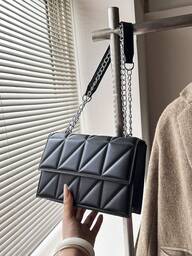Quilted Pattern Chain Square Bag Fashion Quilted Crossbody Bag, Women's Chain Shoulder Bag, Minimalist Flap Square Purse , Small Bags