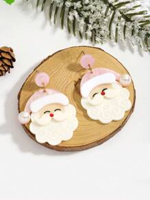 1 Pair Women's Holiday Earrings, Lightweight & Cute Acrylic Santa Claus Dangle Earrings, Suitable For Party, Holiday, Christmas Wear And Gift