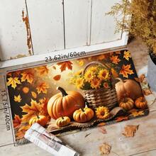 1pc Autumn Thanksgiving Nature Cozy Pumpkin & Maple Leaf Print Holiday Doormat, Soft Non-Slip Absorbent Washable Kitchen Mat, Festive Ambience Entrance Floor Rug, Rectangular Low Pile Holiday Home Decor Mat For Living Room, Bedroom, Kitchen, Laundry Room, Bathroom - Multicolor - View 11