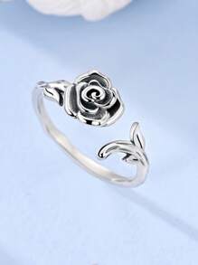 1 Pc 925 Sterling Silver Vintage Roses Open Rings For Women Original Design Classic Skeletons Shape Elegance Jewelry Fits Halloween Daily Party Shopping Wear
