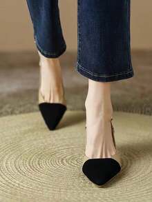 Tacones altos de mujer, tacones altos puntiagudos, tacón abierto, a la moda y versátiles - Caqui - Ver 4