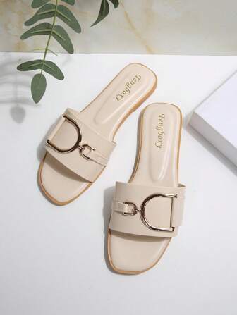 Sandalias planas de moda para mujer con decoración de hebilla, zapatos de verano casuales