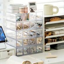 1pc Transparent 4-Cell Pull-Out Glasses With Drawer Sunglasses Storage Box Dustproof Stackable Accessories Storage Box,Stationery Storage, Makeup Tool Storage, Jewelry Storage, Display Stand