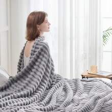 Super Soft King Blanket Pink Premium Silky Flannel Fleece 3D Ribbed Jacquard Lightweight Bed Blanket All Season Use (Pink Ribbed, King(90"X110")) - 淺灰色羅紋 - 查看 7