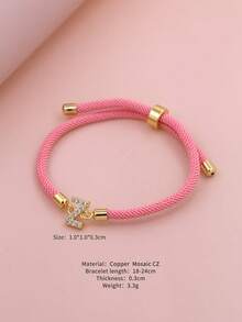 2025新款水钻A-Z字母手链，可调节粉色编织手链，简约风格，女士珠宝礼物