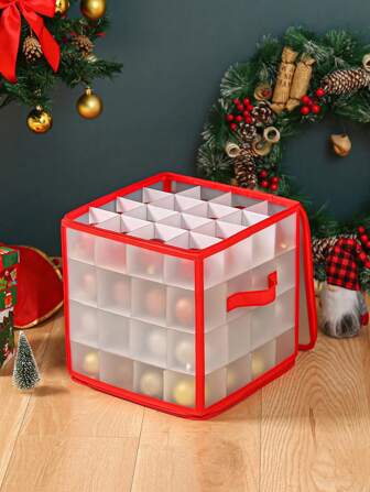 1 个圣诞装饰品储物容器，圣诞季节球储物盒，带 64 个隔间，透明圣诞装饰品装饰储物箱，带分隔板。