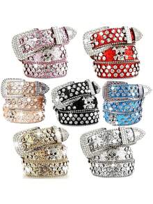 1pc Skull & Star Rhinestone Punk Rock Belt - Sparkling Adjustable Y2K Style Belt For Teenage Girl Boy, Multi-Color Options For Jeans, Parties, Weddings & Daily Wear, Cute Belt, Party Fashion Accessory, Embellished Fashion Accessory Halloween Accessories, Halloween Gifts - 105 - View 2
