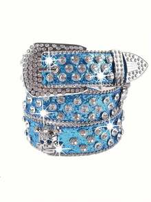 1pc Skull & Star Rhinestone Punk Rock Belt - Sparkling Adjustable Y2K Style Belt For Teenage Girl Boy, Multi-Color Options For Jeans, Parties, Weddings & Daily Wear, Cute Belt, Party Fashion Accessory, Embellished Fashion Accessory Halloween Accessories, Halloween Gifts - 105 - View 11