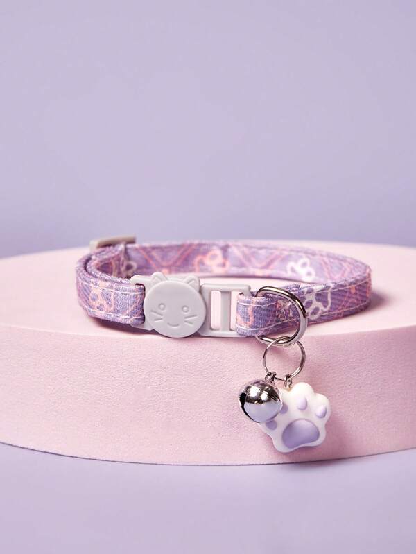 PETSIN Pet Collar For Cats & Small/Medium Dogs, Cute Cat Face & Paw Print With Bell Design